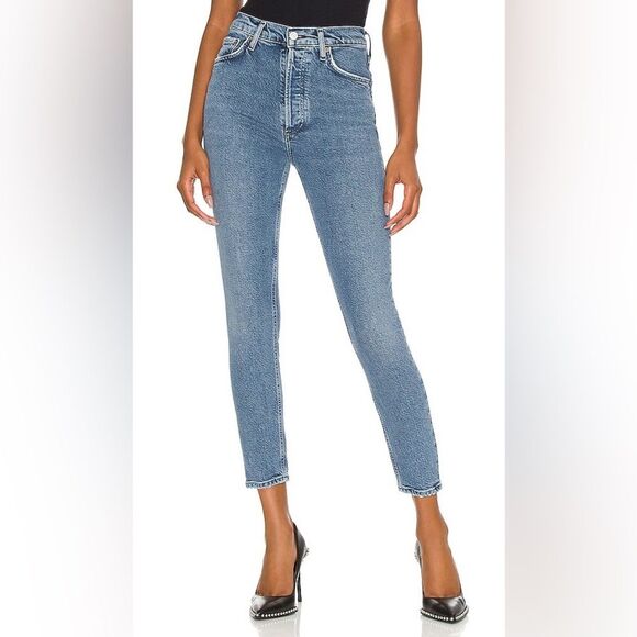 AGOLDE Jeans Size 27 Nico High Rise Slim Fit Denim Cropped Distressed - Picture 1 of 6